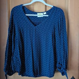 Maeve Anthropologie Pernille Blue Polka Dot Tie Sleeve Blouse